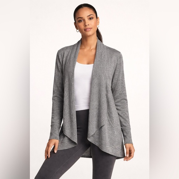 Athleta Sweaters - Athleta Pranayama Wrap Marled Gray Open Front Cardigan Yoga Lounge XXS
